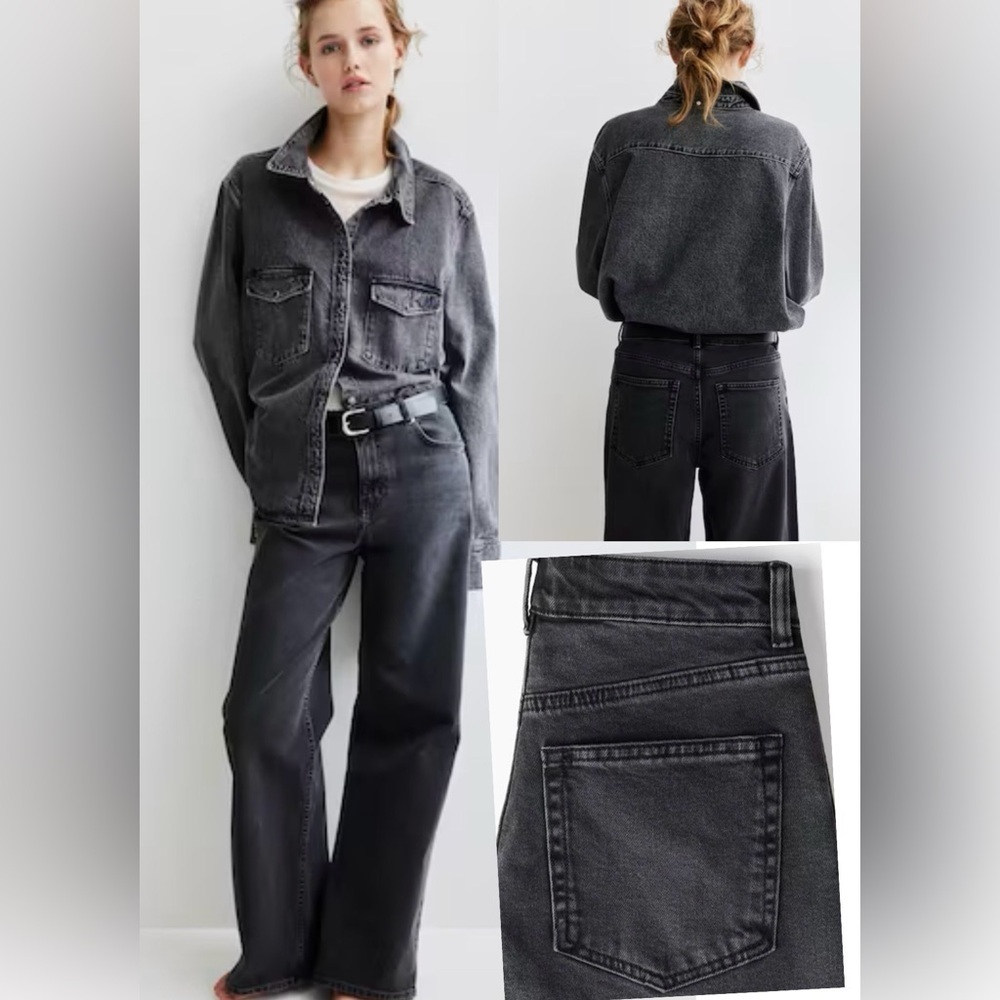 H&M 5-pocket Wide High Waist Cotton Black Jeans size 2